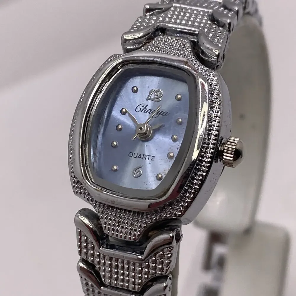Silver Womens Blue Dial Silver Fashion Watch Works New Battery
